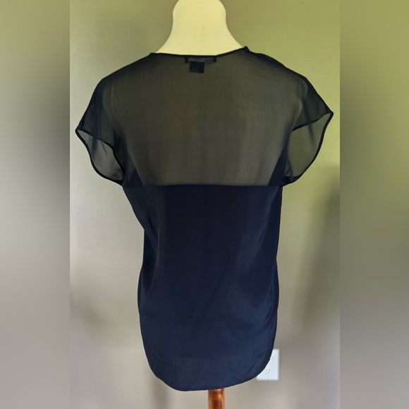 VINCE Navy Silk & Sheer Blouse Size XS - Picture 4 of 5